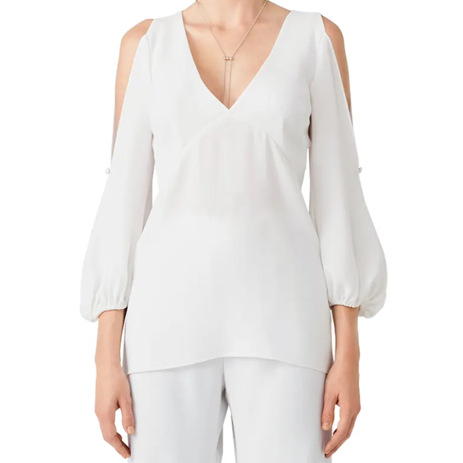 Shoshanna Hawarden Blouse Cold Shoulder V-Neck Womenâs Size S White Crepe Top